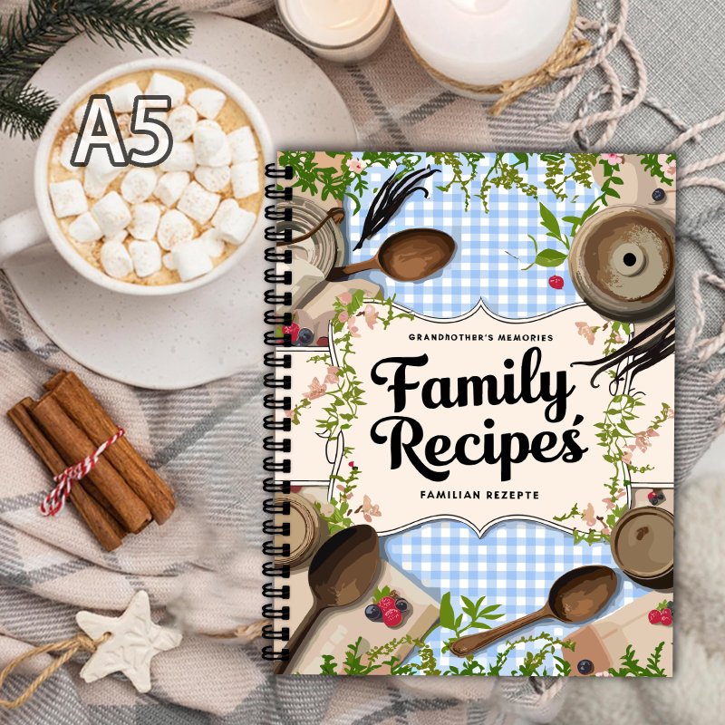 Home Cooking Cookbook - Książka z przepisami A5, niebieska kratka,